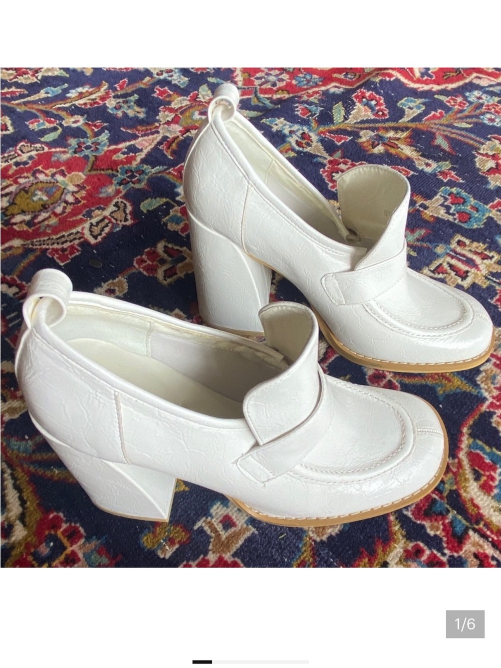 Mule block heels pump white shoes platform
